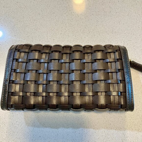 TORY BURCH Britten Woven Flap Wallet Wristlet - Deep Brown - Picture 8 of 15